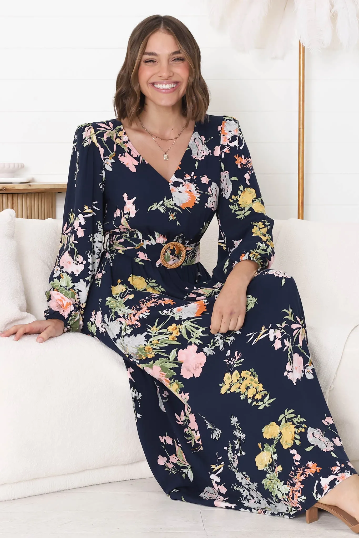 Lyna Midi Dress - A-Line Dress with Statement Rattan Buckle Belt in Lidye Print sold by Salty Crush product image thumbnail 3