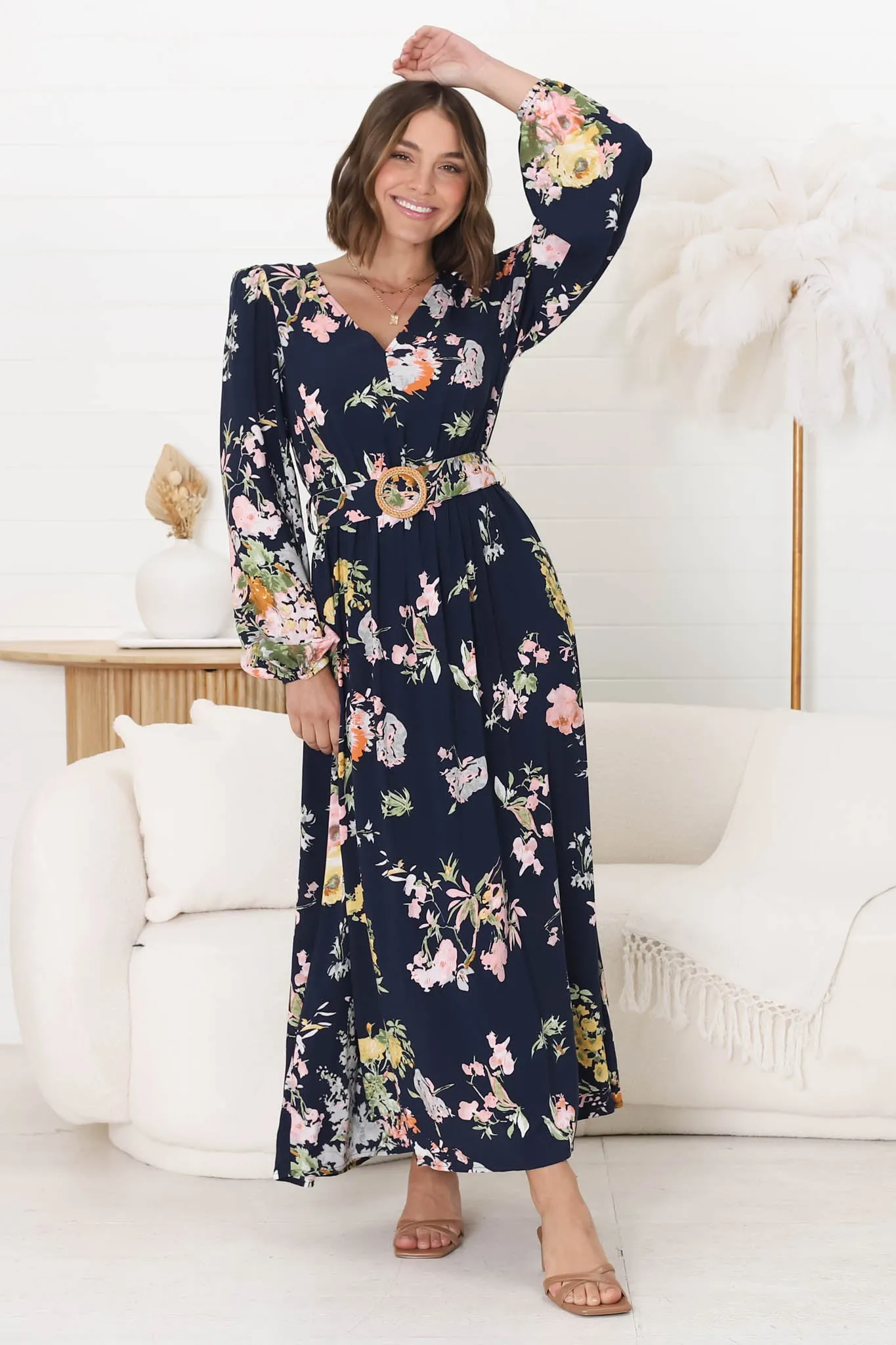 Lyna Midi Dress - A-Line Dress with Statement Rattan Buckle Belt in Lidye Print sold by Salty Crush product image thumbnail 4