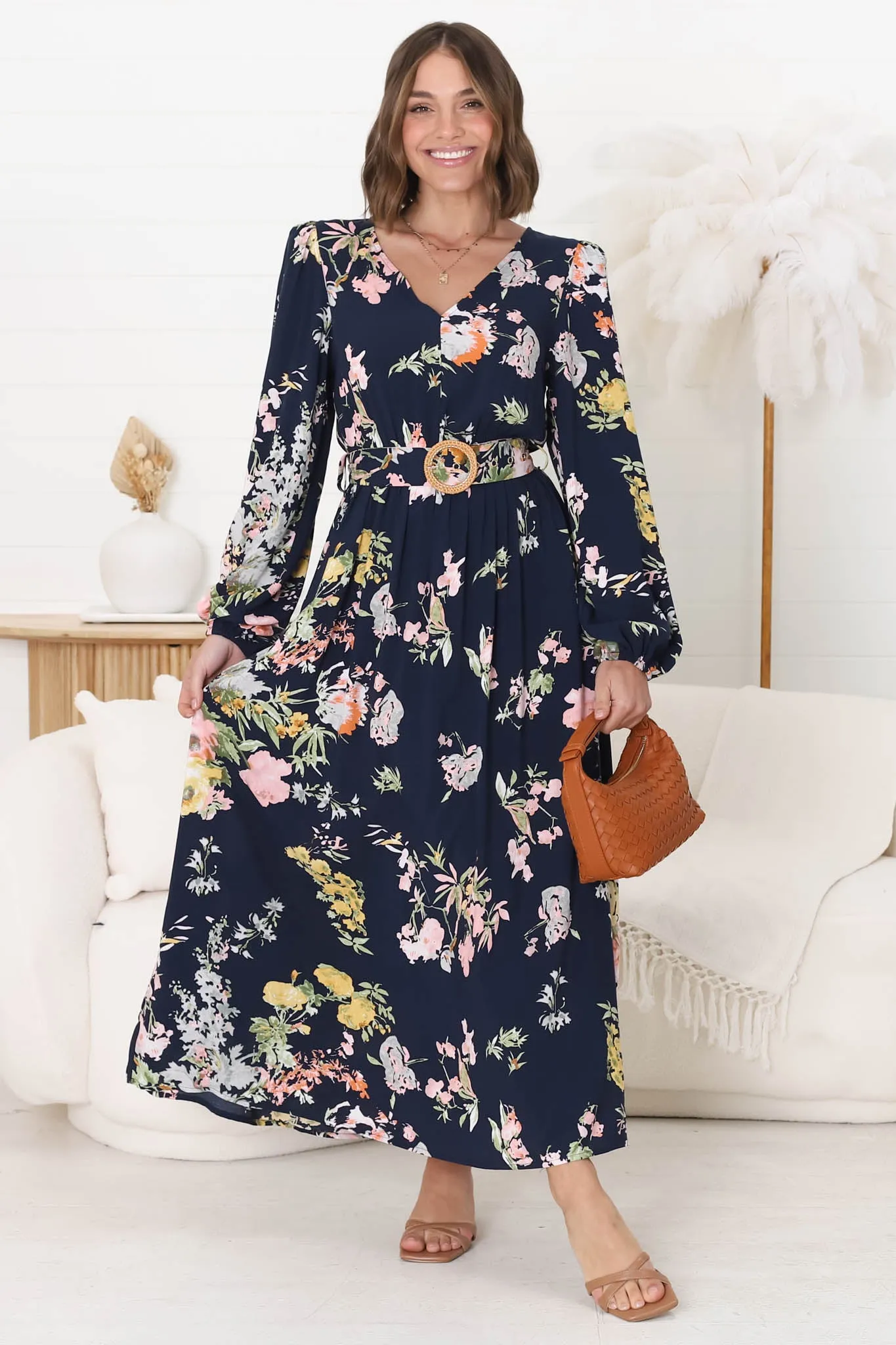 Lyna Midi Dress - A-Line Dress with Statement Rattan Buckle Belt in Lidye Print sold by Salty Crush product image thumbnail 5