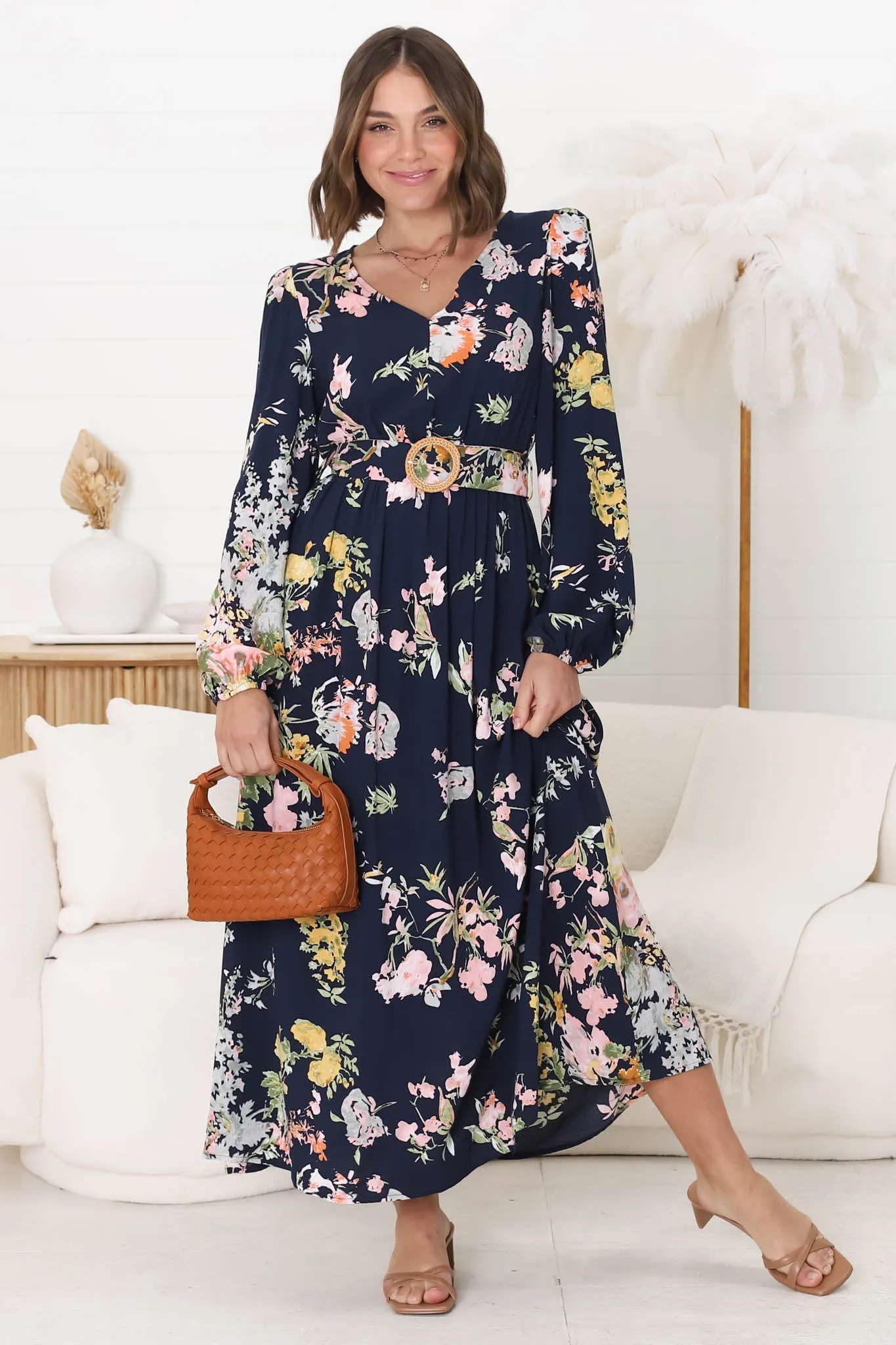 Lyna Midi Dress - A-Line Dress with Statement Rattan Buckle Belt in Lidye Print sold by Salty Crush product image thumbnail 2