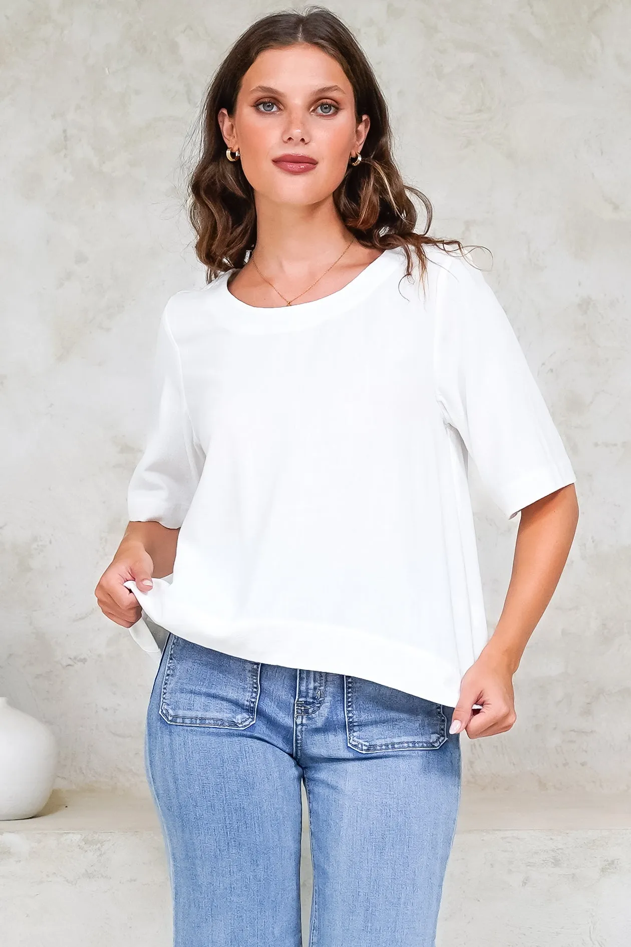 Tustin Top - Round Neck Boxy High Low Top with Short Sleeves in White sold by Salty Crush product image thumbnail 2