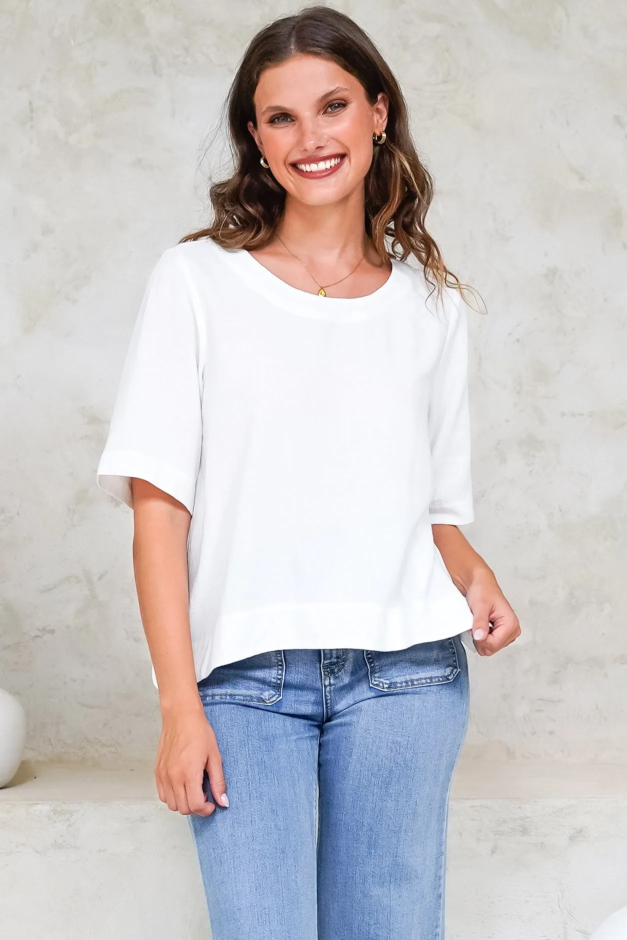 Tustin Top - Round Neck Boxy High Low Top with Short Sleeves in White sold by Salty Crush product image thumbnail 4