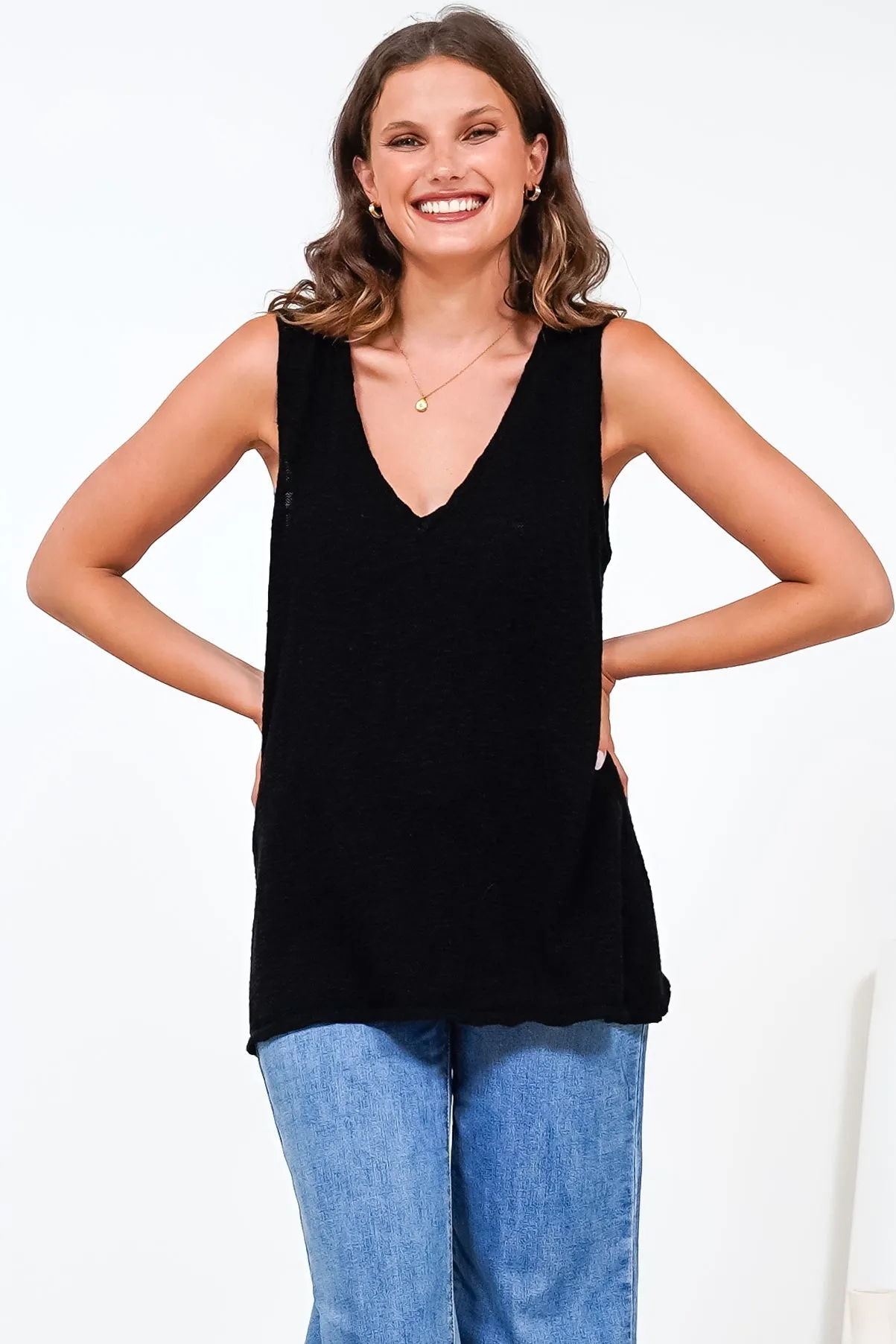 Valeria Top - Textured V-Neck Tank Top in Black sold by Salty Crush product image thumbnail 5