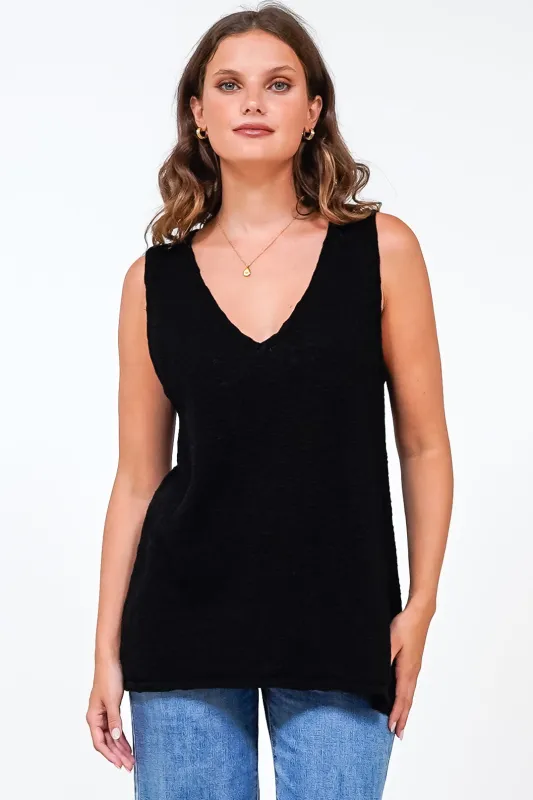 Valeria Top - Textured V-Neck Tank Top in Black made by Salty Crush