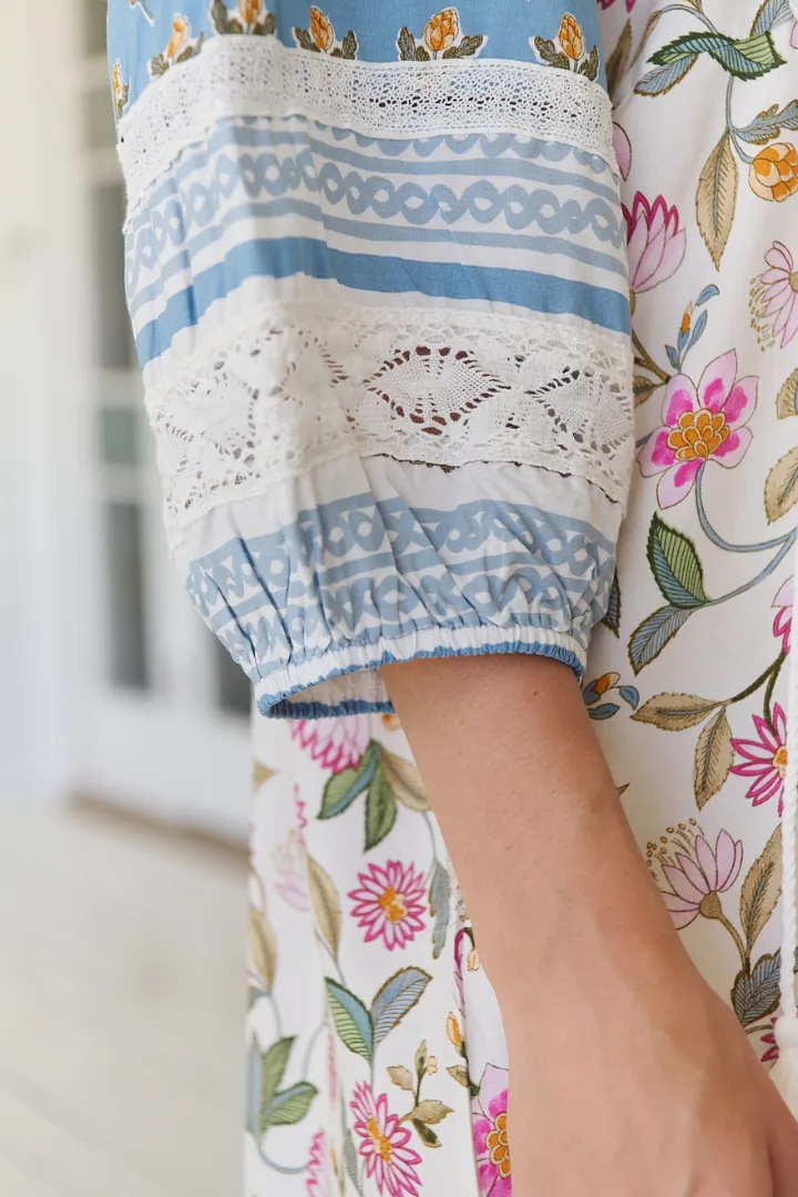 Meadow Maxi Dress - Lace Insert Detailed Dress with Side Splits in Pixie Petals Print sold by Salty Crush product image thumbnail 5