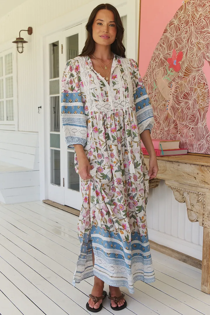 Meadow Maxi Dress - Lace Insert Detailed Dress with Side Splits in Pixie Petals Print sold by Salty Crush product image thumbnail 4