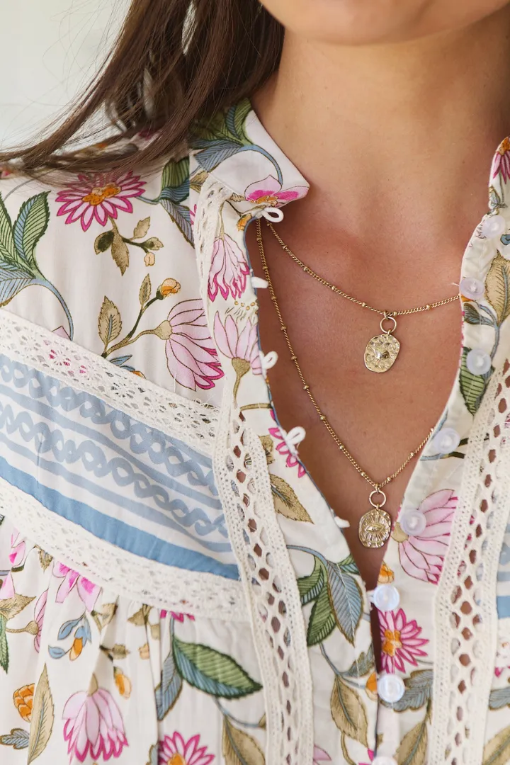 Bee Blouse - Lace Decal Button Down Long Sleeve Blouse in Pixie Petals Print sold by Salty Crush product image thumbnail 3