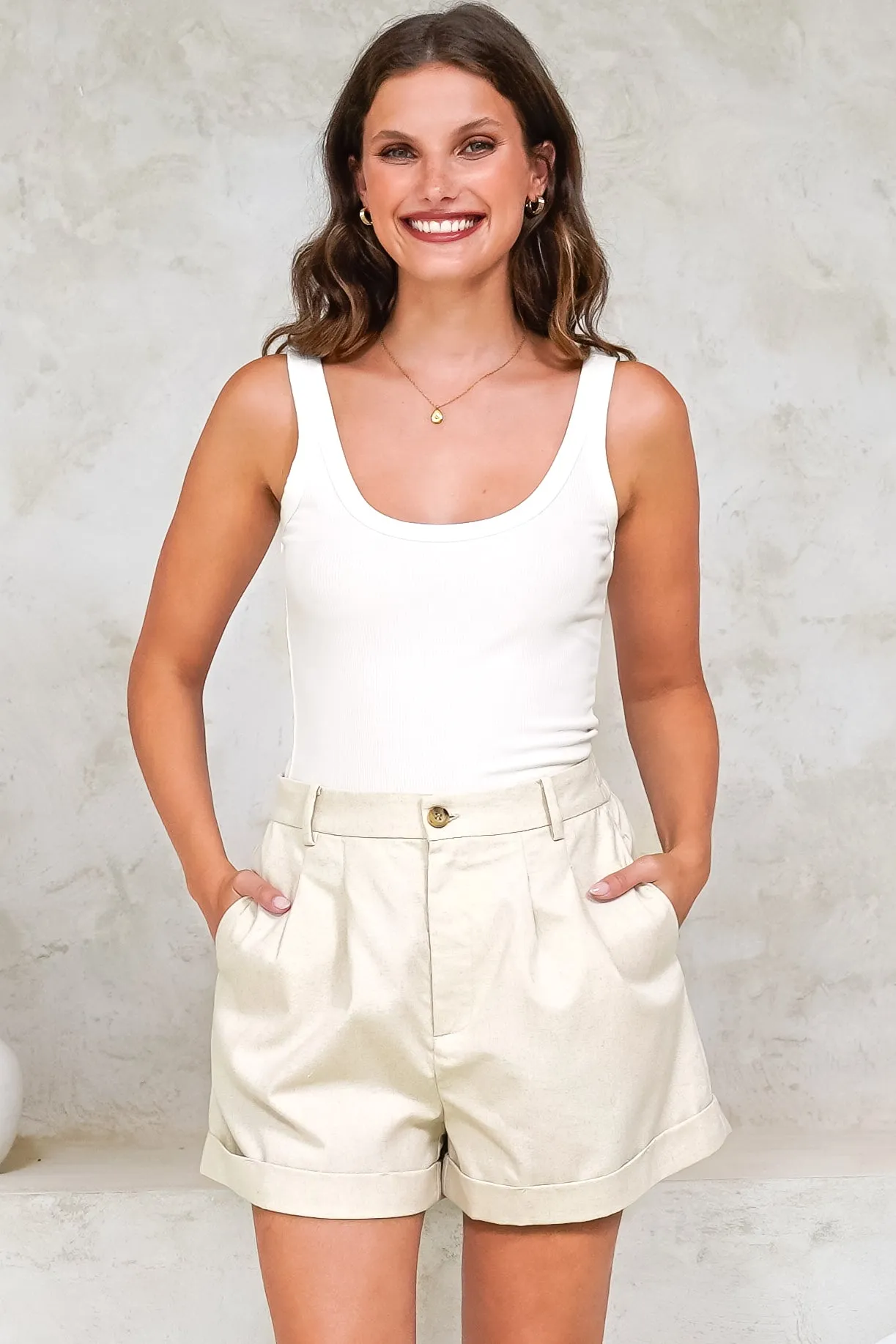 Ventura Shorts - High Waisted Tailored Shorts with Pockets in Oatmeal sold by Salty Crush product image thumbnail 5
