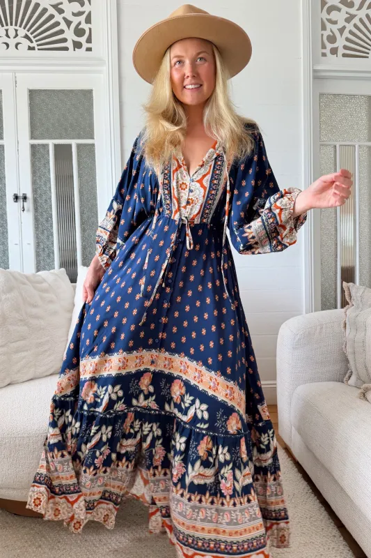 JAASE - Catalonia Maxi Dress: Batwing Sleeve Button Down Smock Dress in Asha Print sold by Salty Crush