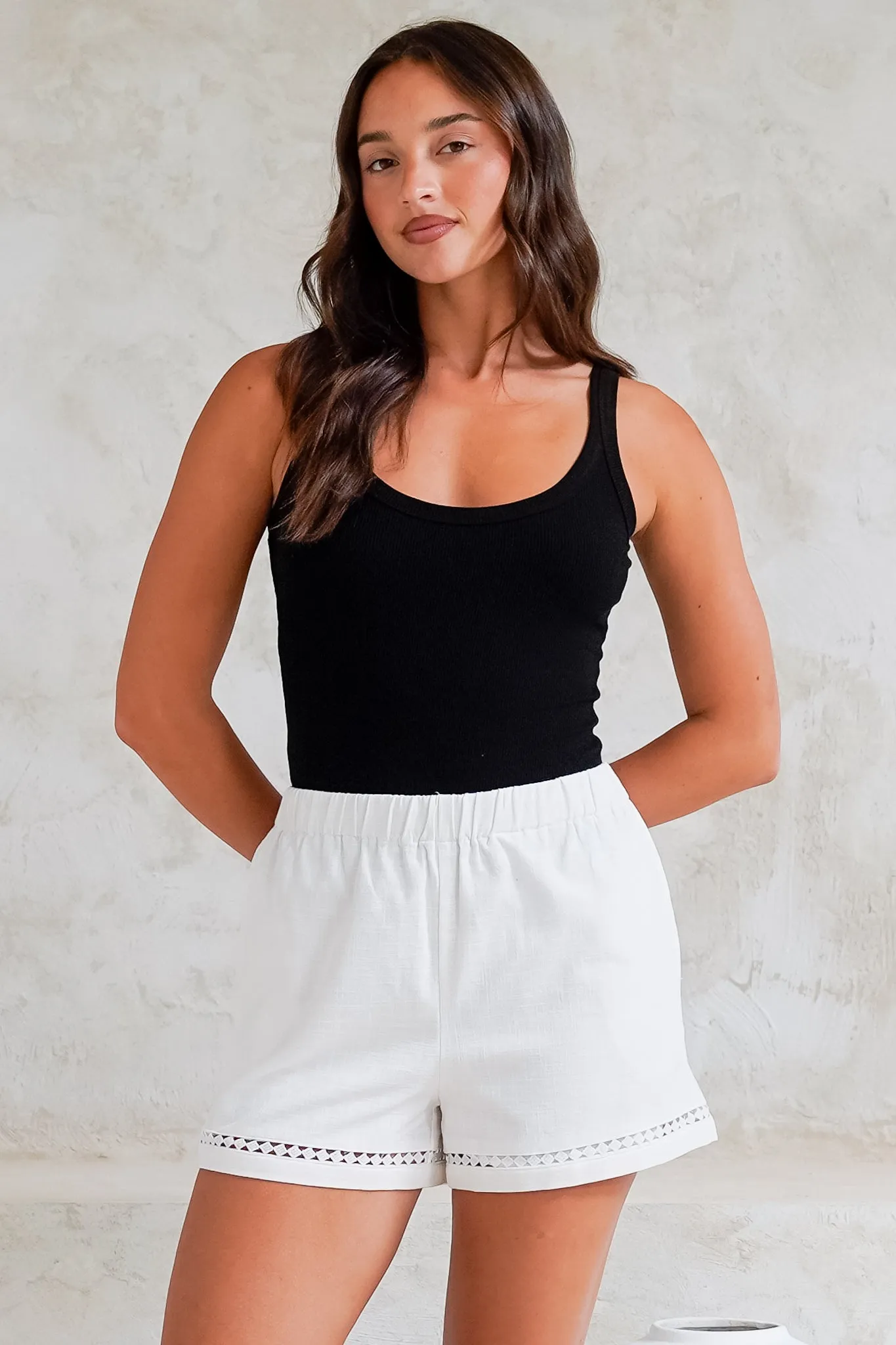 Oxley Shorts - High Waisted Cotton Shorts with Cut Out Trim in White sold by Salty Crush product image thumbnail 3