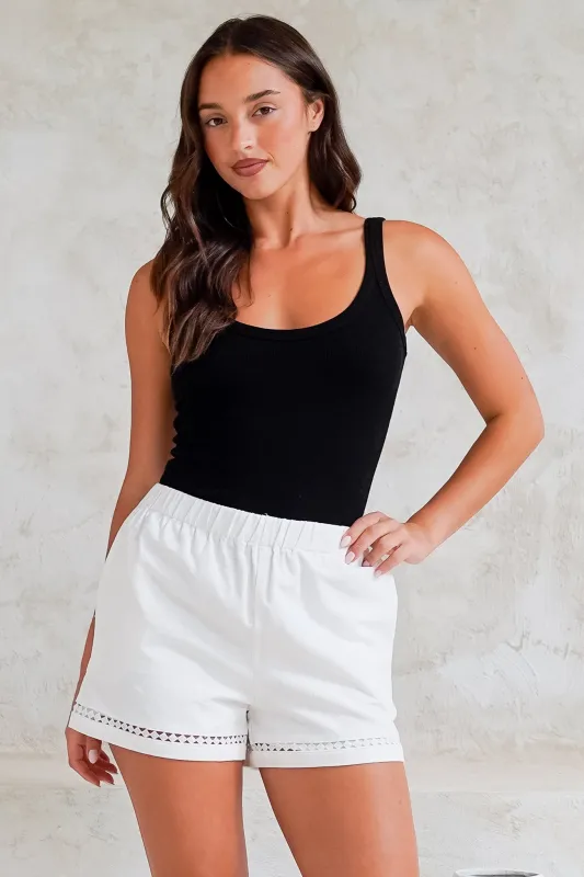 Oxley Shorts - High Waisted Cotton Shorts with Cut Out Trim in White sold by Salty Crush