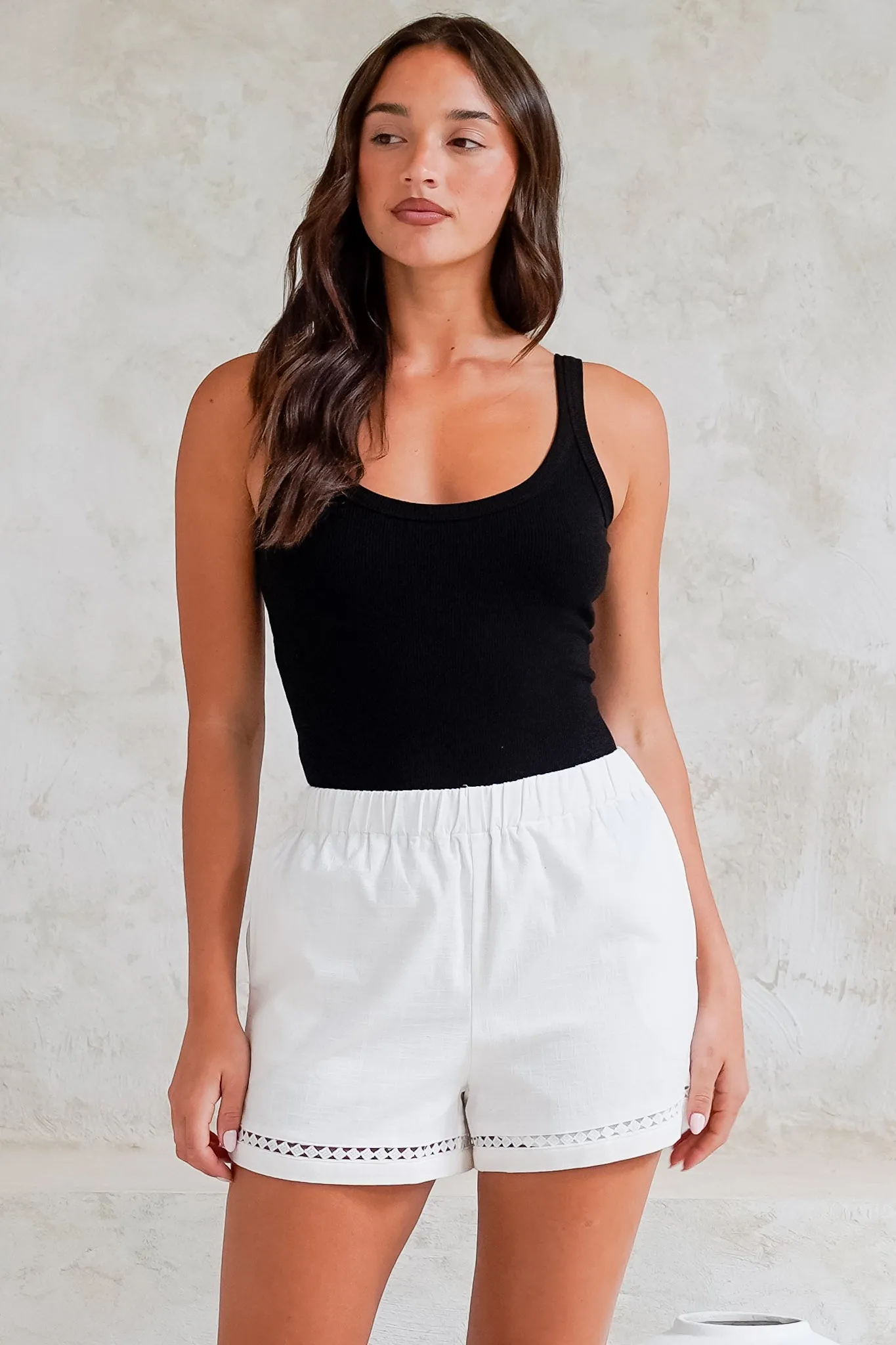 Oxley Shorts - High Waisted Cotton Shorts with Cut Out Trim in White sold by Salty Crush product image thumbnail 5