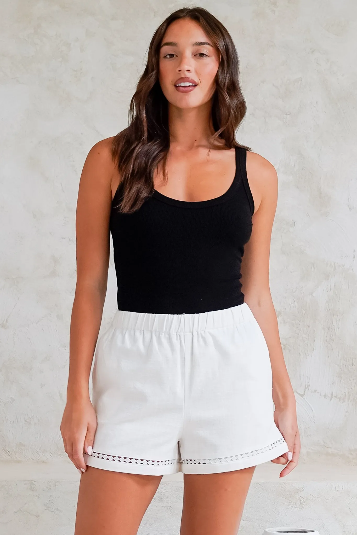 Oxley Shorts - High Waisted Cotton Shorts with Cut Out Trim in White sold by Salty Crush product image thumbnail 2