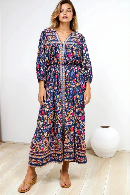 Jayla Midi Dress - Button Down Dress with Belt in Elyce Print sold by Salty Crush