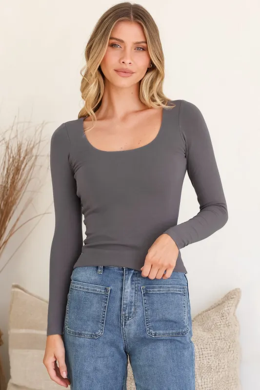 Duncan Top - Scoop Neck Stretchy Long Sleeve Basic Top in Charcoal made by Salty Crush