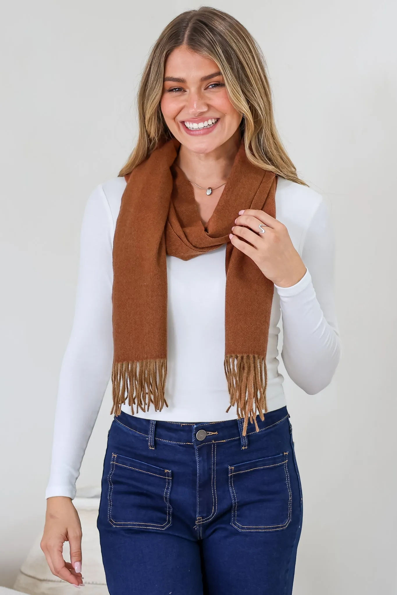 Jacory Scarf - Soft Cozy Wrap Scarf with Tassel Detail in Rust sold by Salty Crush product image thumbnail 3
