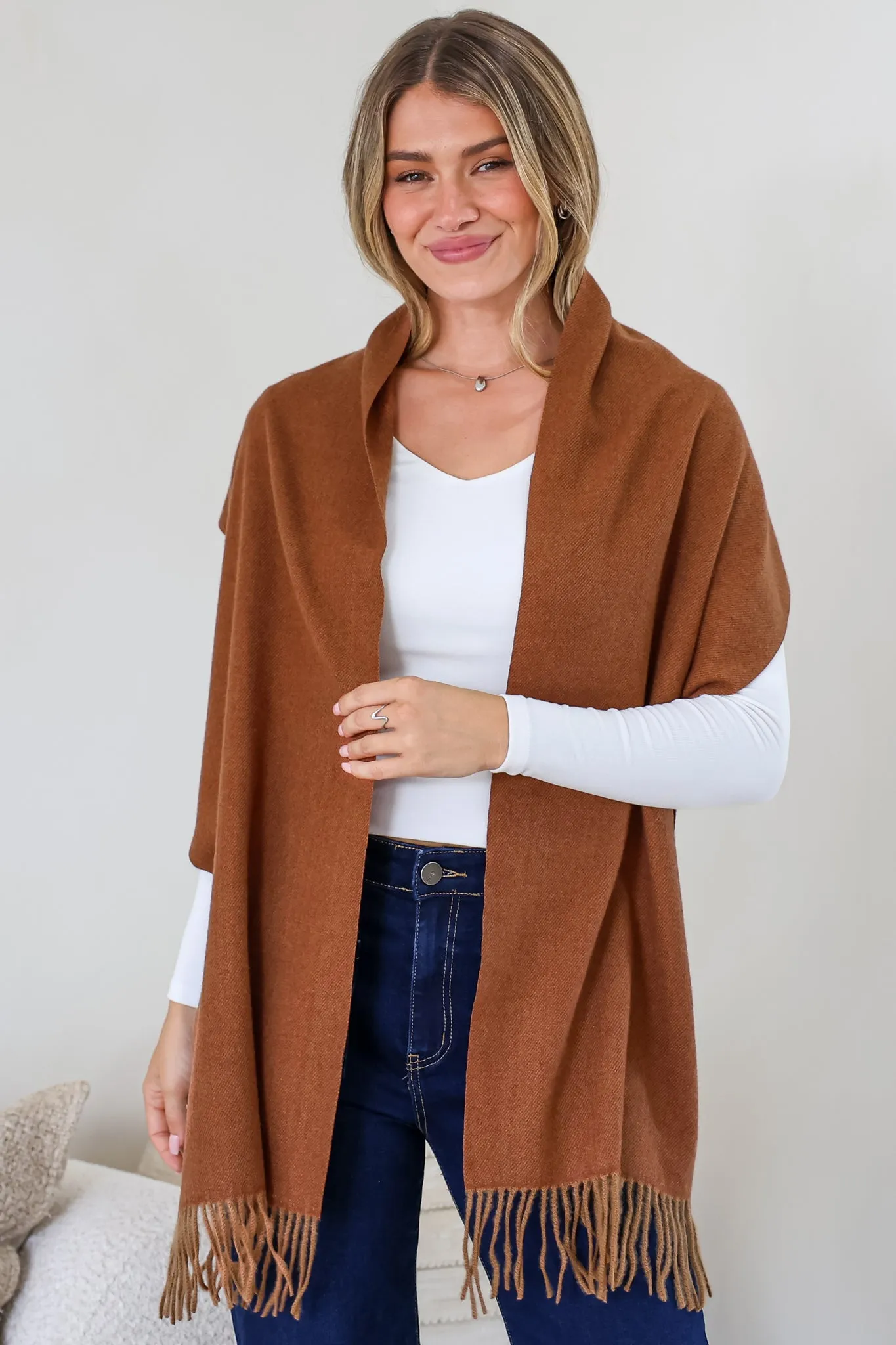 Jacory Scarf - Soft Cozy Wrap Scarf with Tassel Detail in Rust sold by Salty Crush product image thumbnail 2