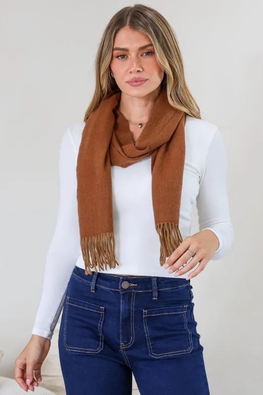Jacory Scarf - Soft Cozy Wrap Scarf with Tassel Detail in Rust made by Salty Crush