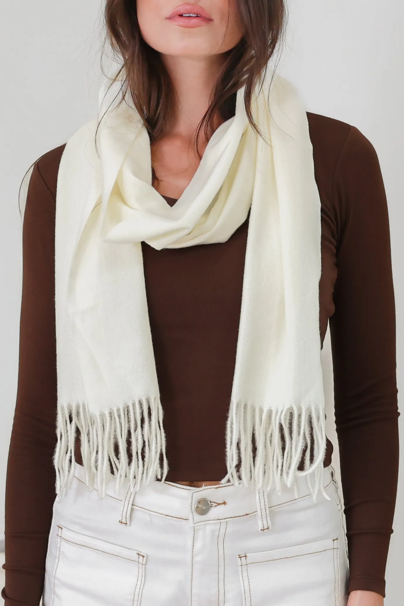 Jacory Scarf - Soft Cozy Wrap Scarf with Tassel Detail in Cream sold by Salty Crush
