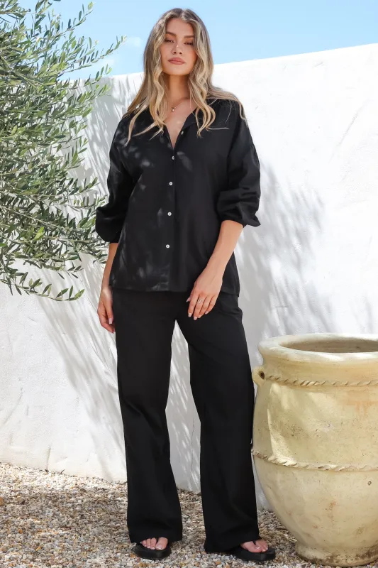 Sawyer Set - Collared Button Down Shirt and Pant Set in Black made by Salty Crush