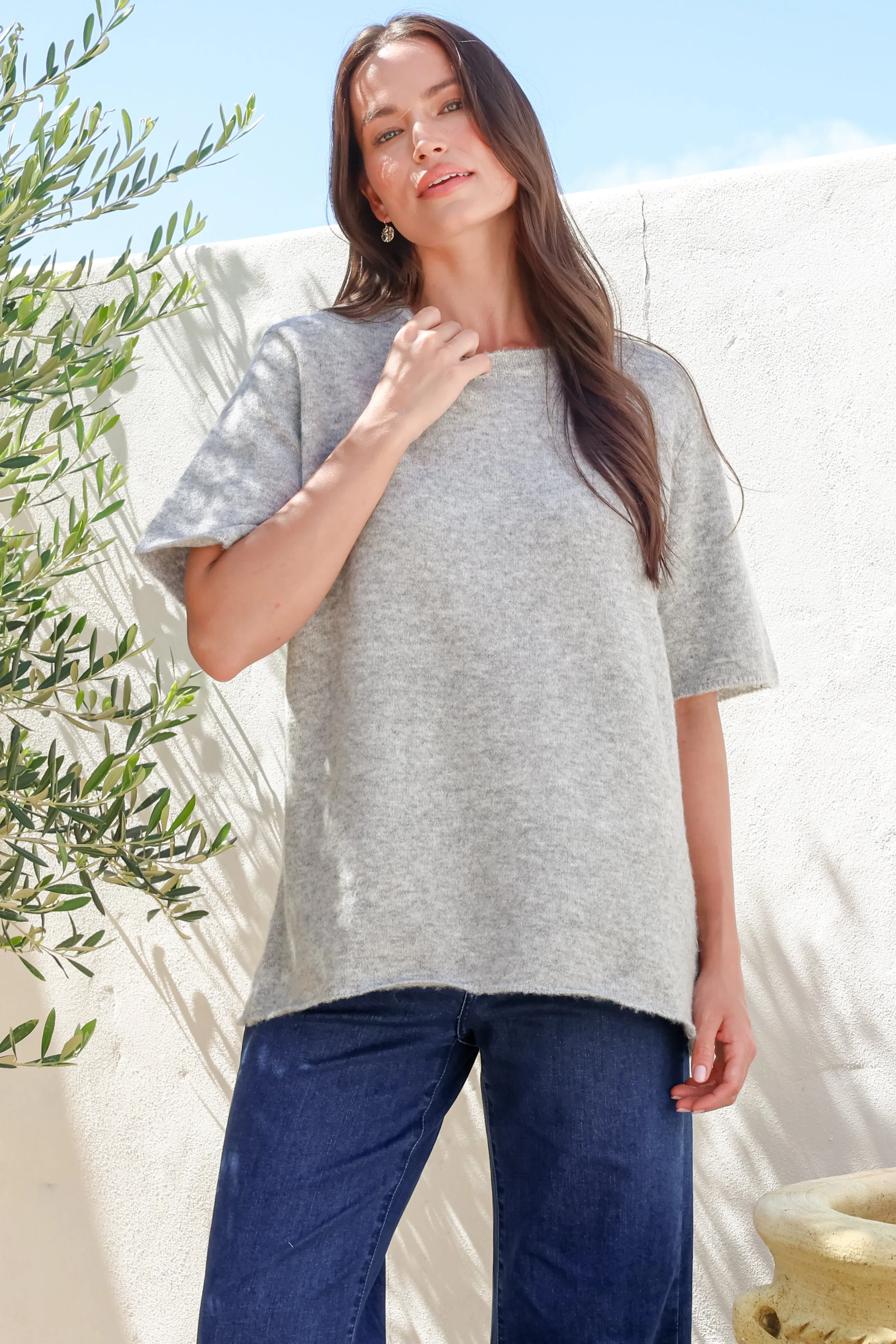 Fable Knit Top - Crew Neck Relaxed Super Soft Knit Tee in Grey Marle sold by Salty Crush product image thumbnail 4