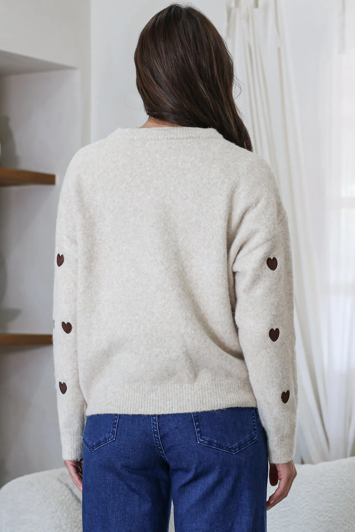 Hartley Jumper - Crew Neck Embroidered Heart Motif Knit in Cream sold by Salty Crush product image thumbnail 5