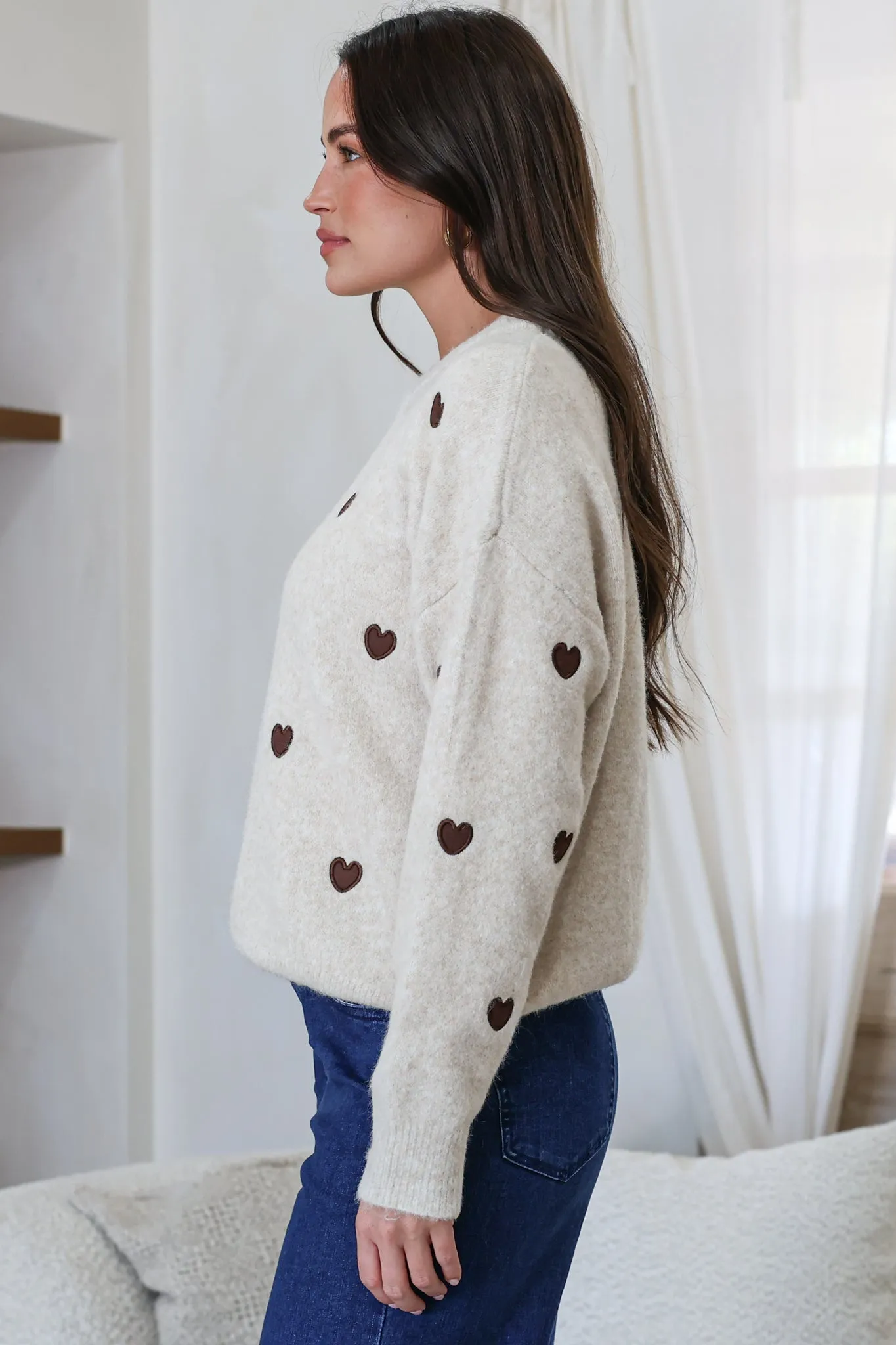 Hartley Jumper - Crew Neck Embroidered Heart Motif Knit in Cream sold by Salty Crush product image thumbnail 4