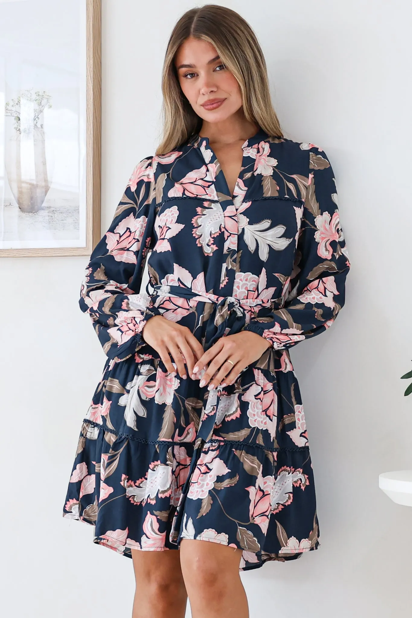 Bonham Mini Dress - Mandarin Collar Button Down Tiered Dress with Lace Trims in Brighton Print sold by Salty Crush product image thumbnail 2