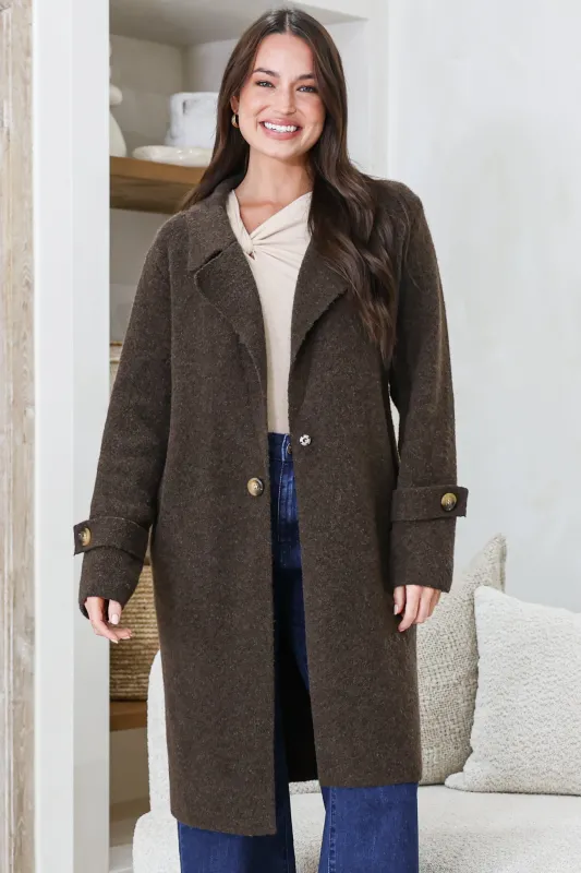 Griffin Cardigan - Collared Button Closure Coatigan with Pockets in Chocolate made by Salty Crush