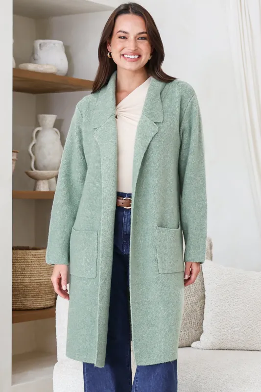 Samson Cardigan - Folded Lapel Collar Coatigan with Pockets in Sage made by Salty Crush