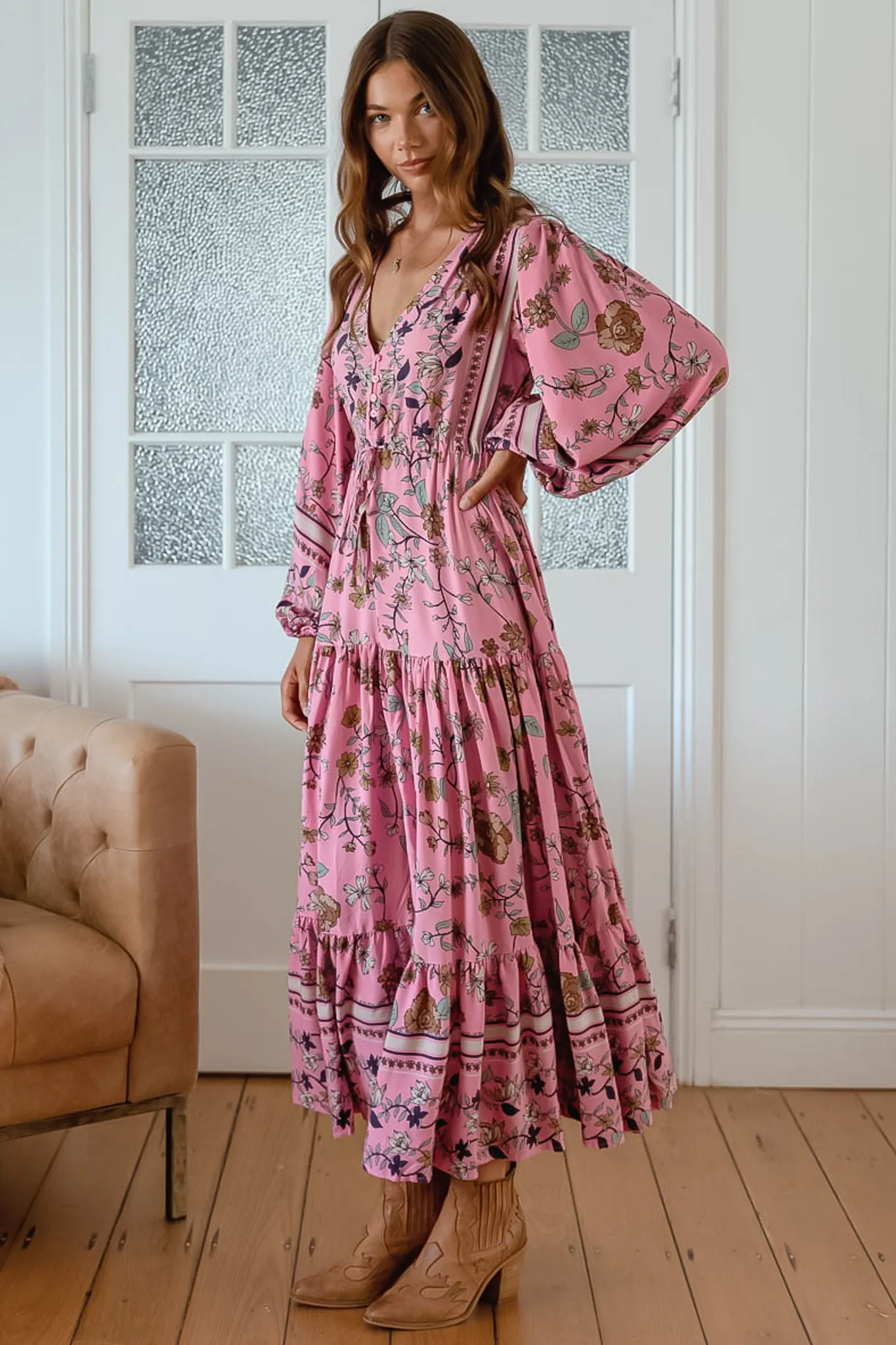 Teresa Maxi Dress - A Line Dress with Long Balloon Sleeves in Elara Print sold by Salty Crush product image thumbnail 5