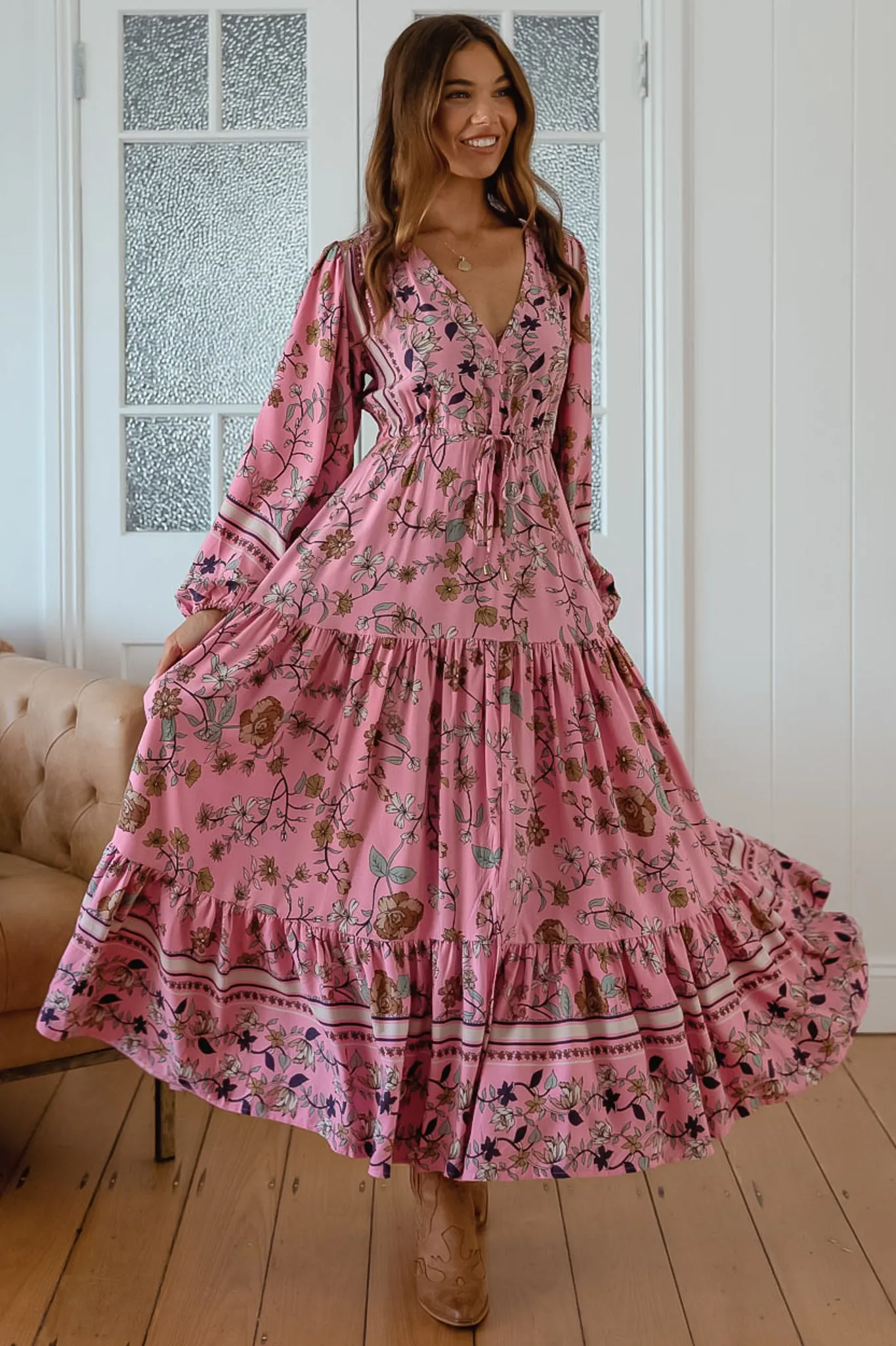 Teresa Maxi Dress - A Line Dress with Long Balloon Sleeves in Elara Print sold by Salty Crush product image thumbnail 3