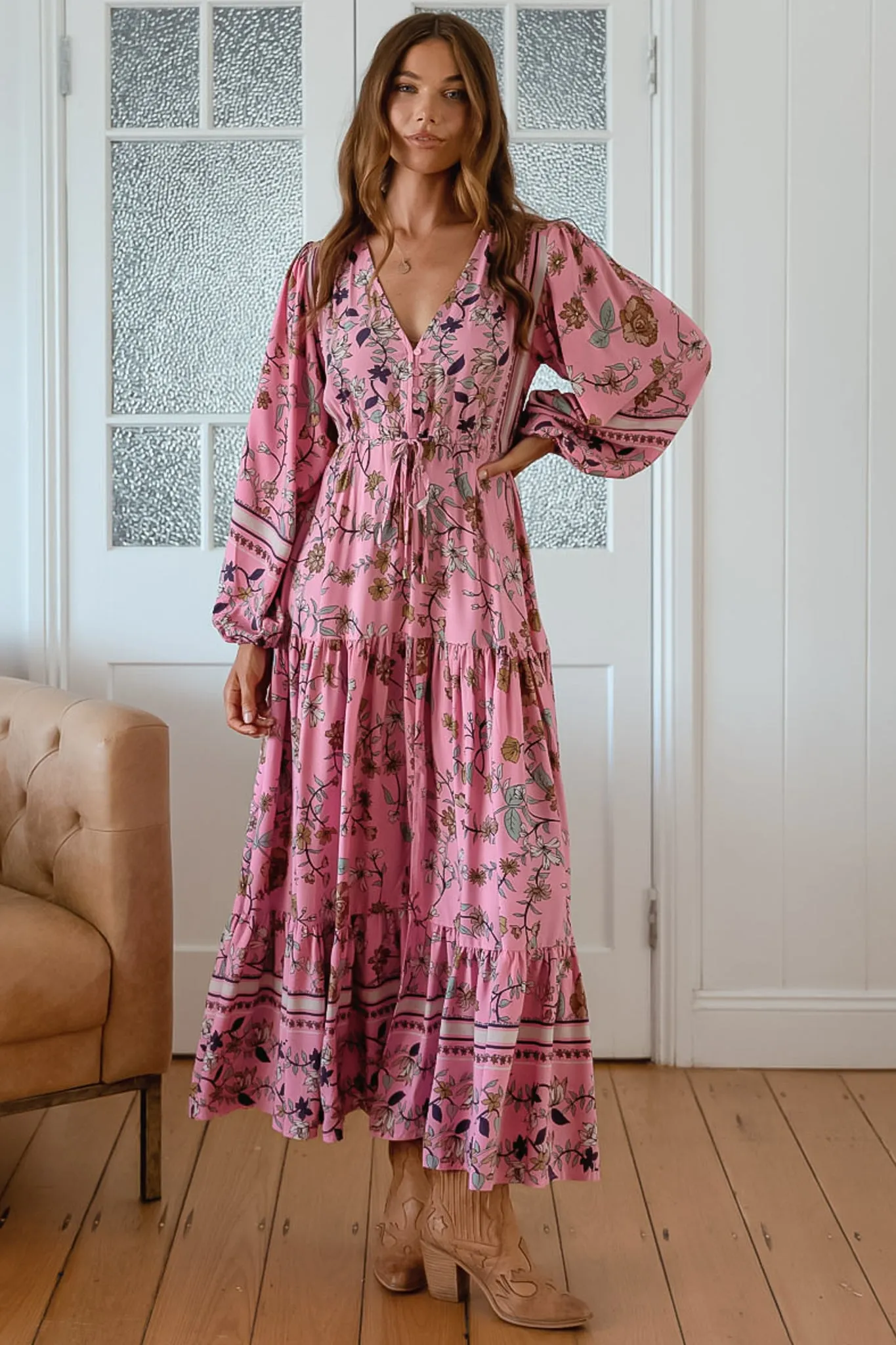 Teresa Maxi Dress - A Line Dress with Long Balloon Sleeves in Elara Print sold by Salty Crush product image thumbnail 2