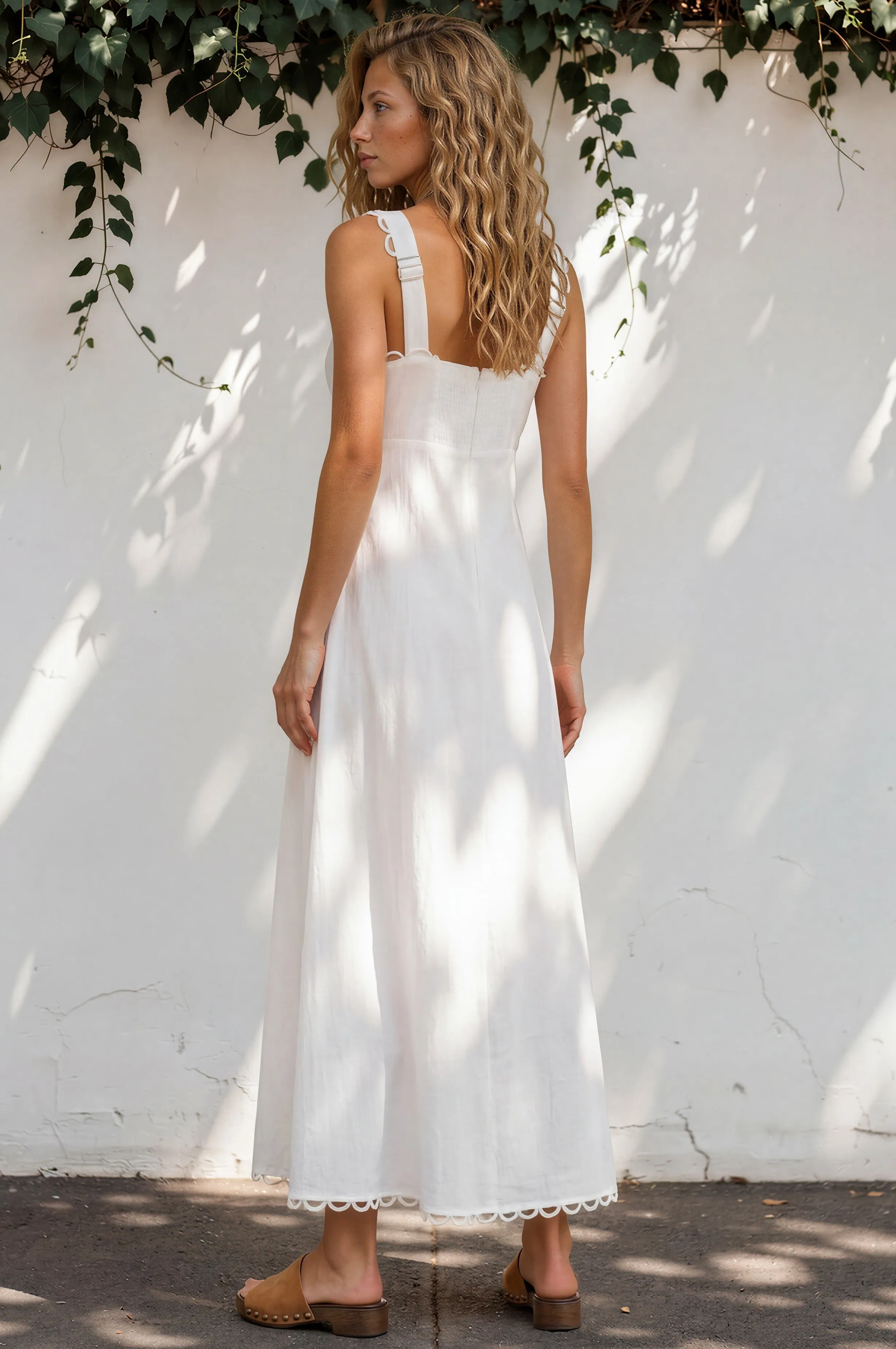 Darla Maxi Dress - Scallop Trim Thick Strap Cotton Sun Dress in White sold by Salty Crush product image thumbnail 4
