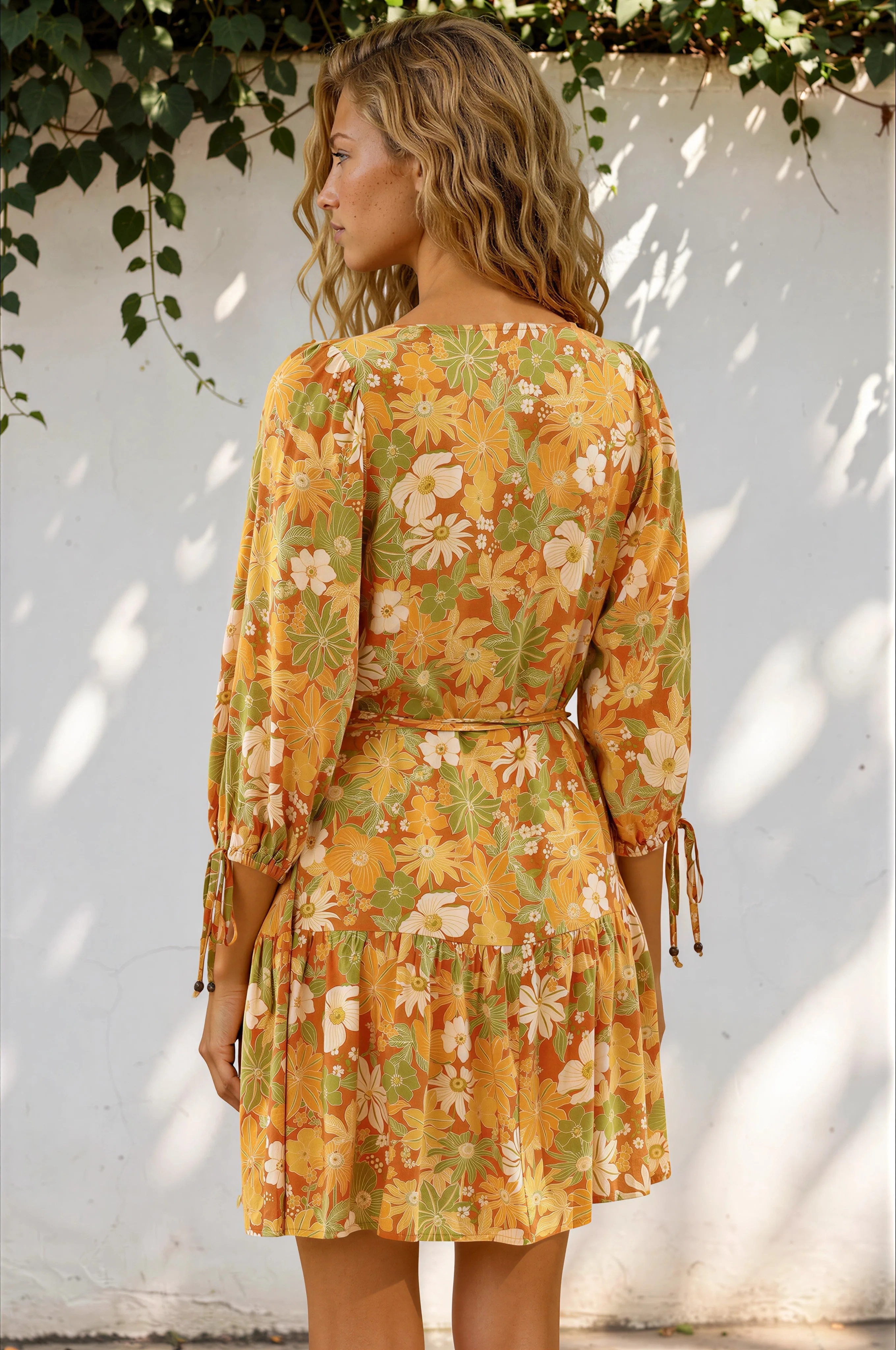 Luna Mini Dress - Deep V-Neck Button Down with 3/4 Sleeves in Camira Print sold by Salty Crush product image thumbnail 5