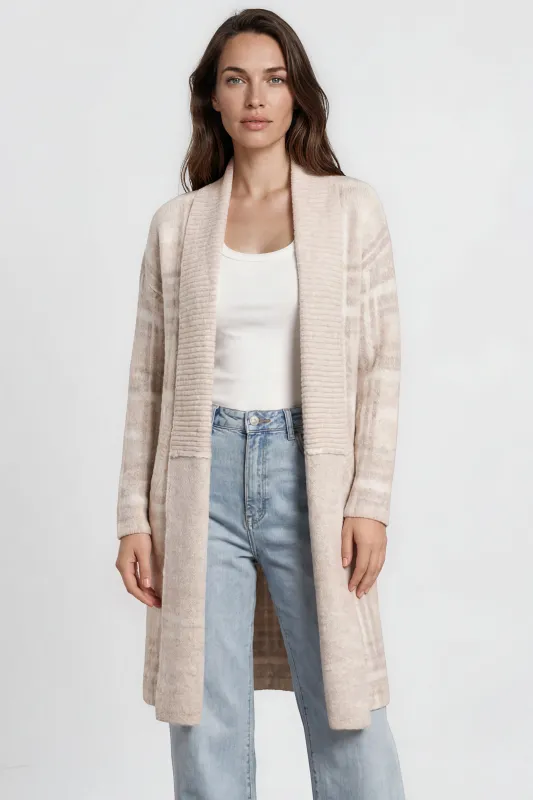 Darlington Cardigan - Ribbed Shawl Collar Checkered Knit with Pockets in Beige made by Salty Crush