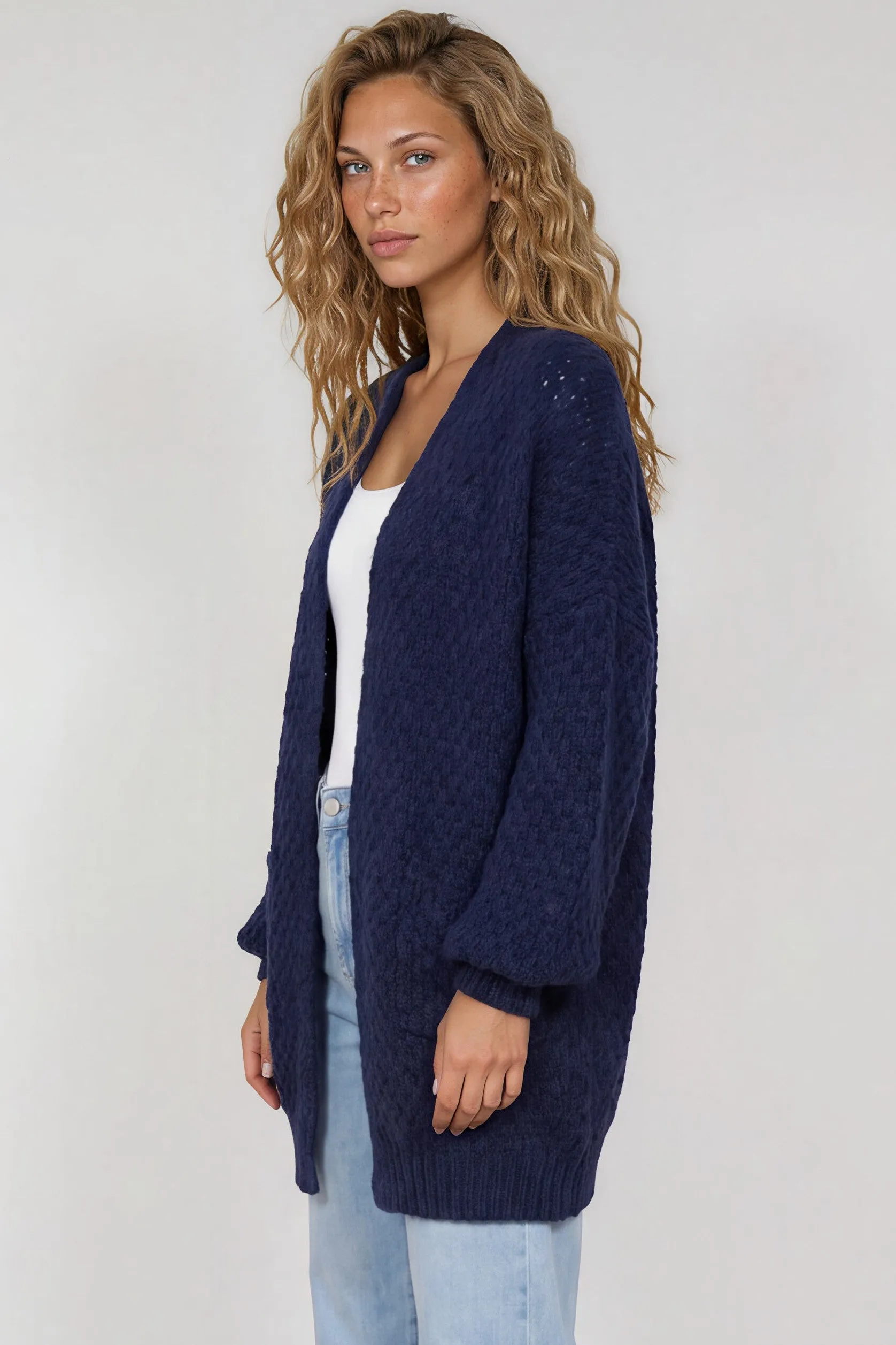 Ricki Cardigan - Open Front Chunky Knit Cardigan in Navy sold by Salty Crush product image thumbnail 3