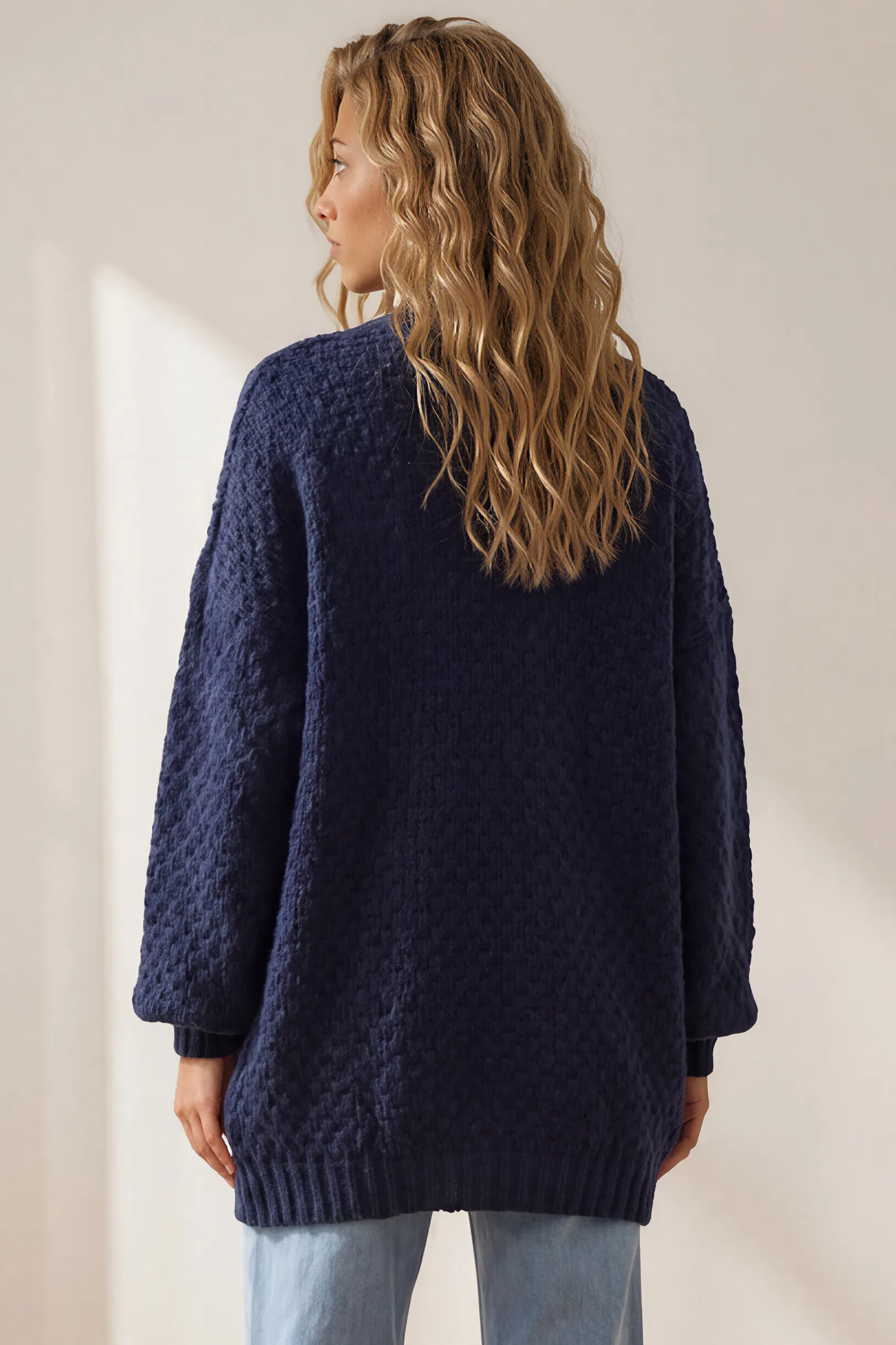 Ricki Cardigan - Open Front Chunky Knit Cardigan in Navy sold by Salty Crush product image thumbnail 4