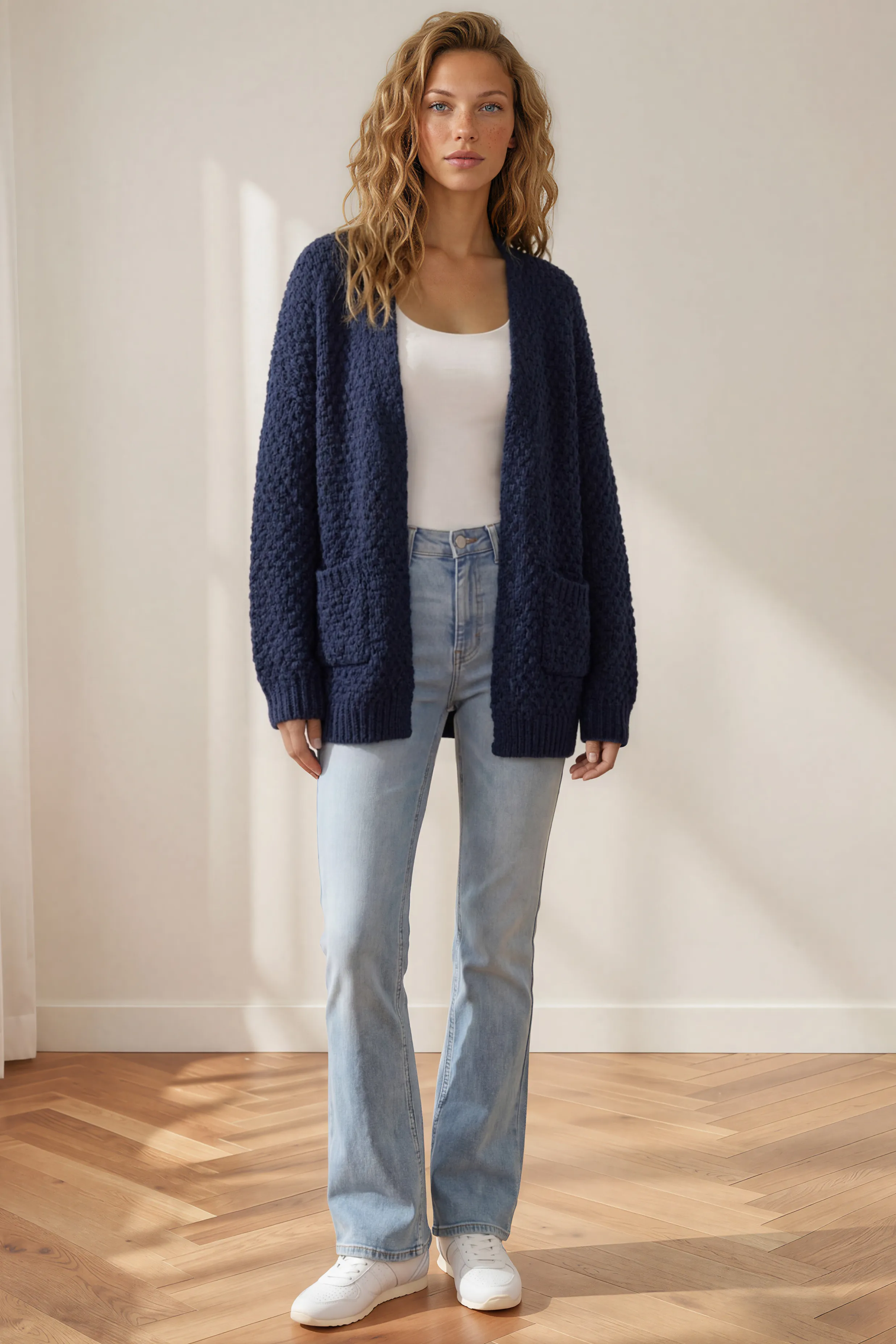 Ricki Cardigan - Open Front Chunky Knit Cardigan in Navy sold by Salty Crush product image thumbnail 2