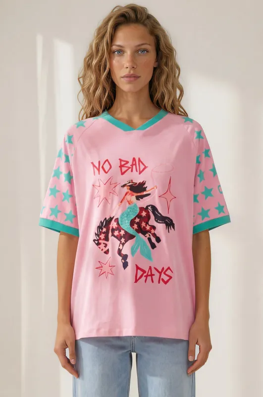 No Bad Days Tee - Graphic Print Short Sleeve T-Shirt in Pink made by Salty Crush