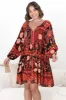 Chella Mini Dress - Slimeline Smock Dress with Neck Tie in Martina Print sold by Salty Crush