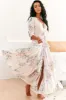 Indiana Maxi Dress - Lace Back Shirred Waist A Line Dress with Handkerchief Hemline in Blooming Bouquet Print sold by Salty Crush