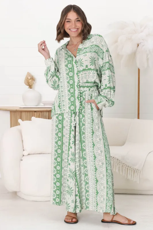 Mezza Pants - Paper Bag High Waisted Wide Leg Pant In Adilla Print sold by Salty Crush