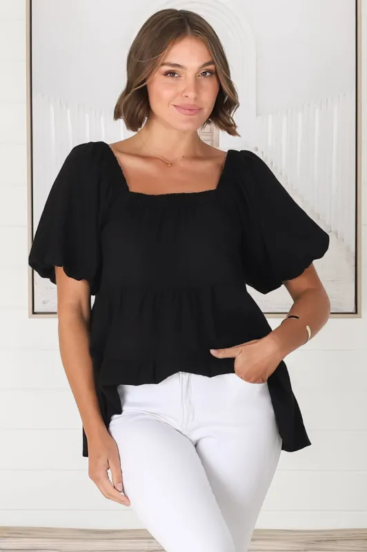 Harlen Top - On or Off Shoulder Tiered Top in Black sold by Salty Crush