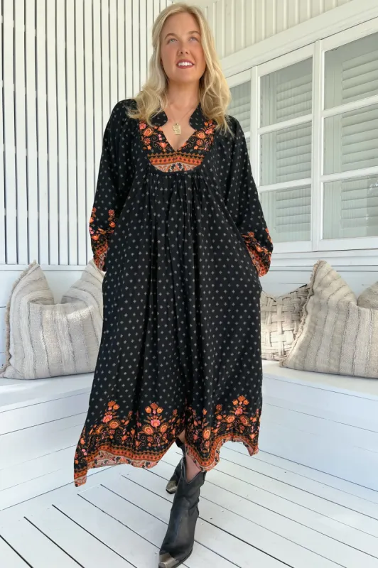 JAASE - Boheme Long Sleeve Midi Dress: Slimline Smock Dress in Emmery Print sold by Salty Crush