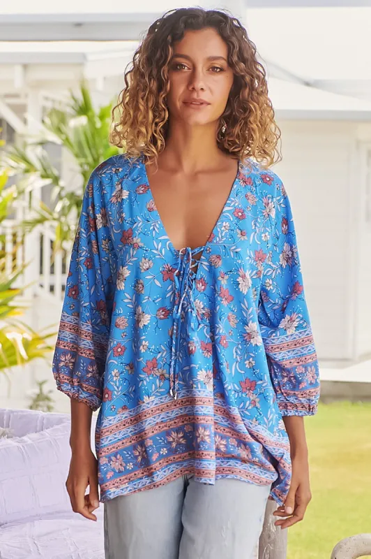 JAASE - Palas Top: V Neck Slouch Blouse With Criss Coss Bust Tie In Josianne Print sold by Salty Crush