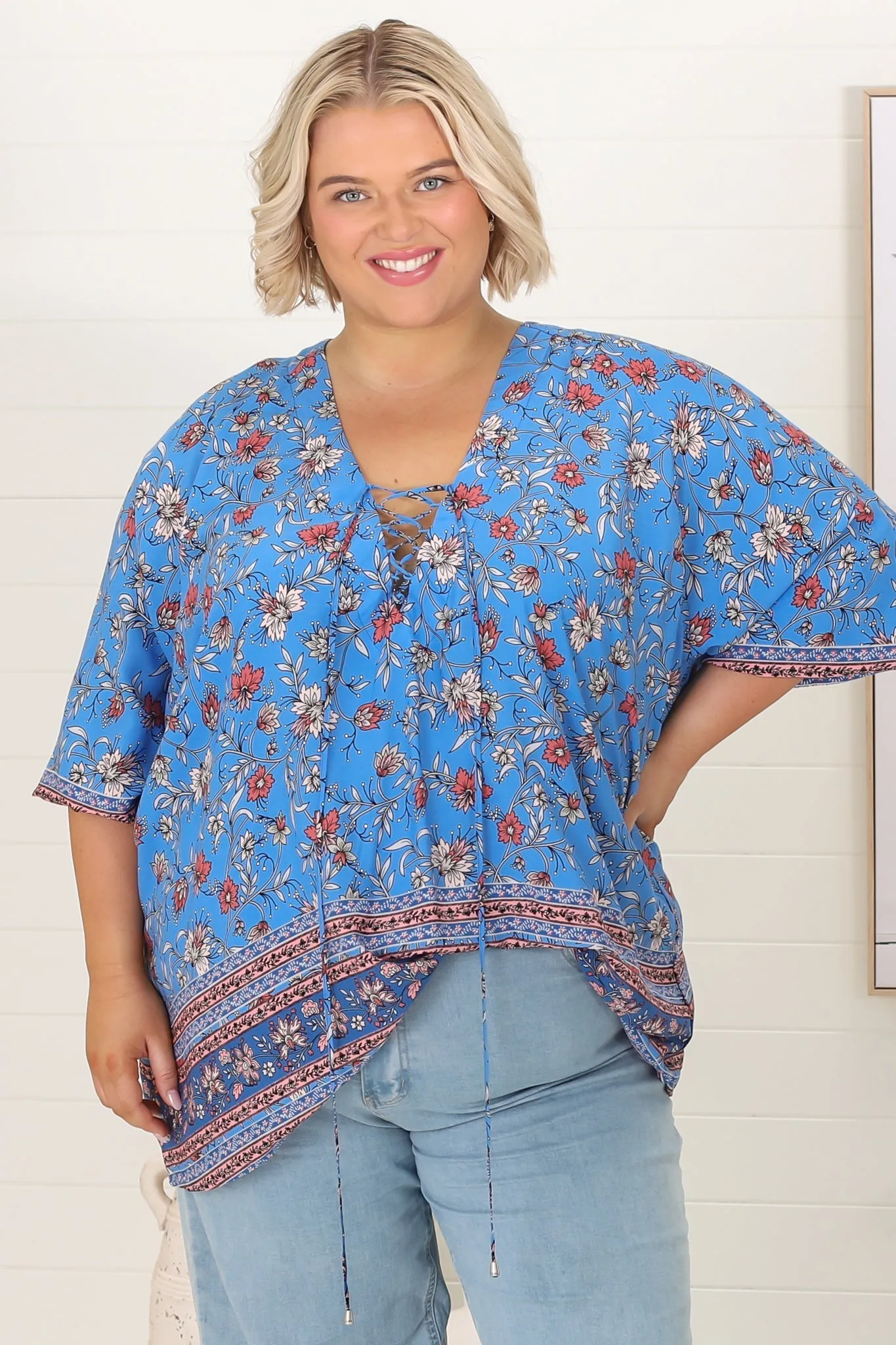 JAASE - Palas Top: V Neck Slouch Blouse With Criss Coss Bust Tie In Josianne Print sold by Salty Crush product image thumbnail 3