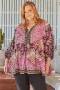 JAASE - Chloe Top: Very Oversized Crochet Trim Neckline Smock Top in Cherry Blossom Print sold by Salty Crush