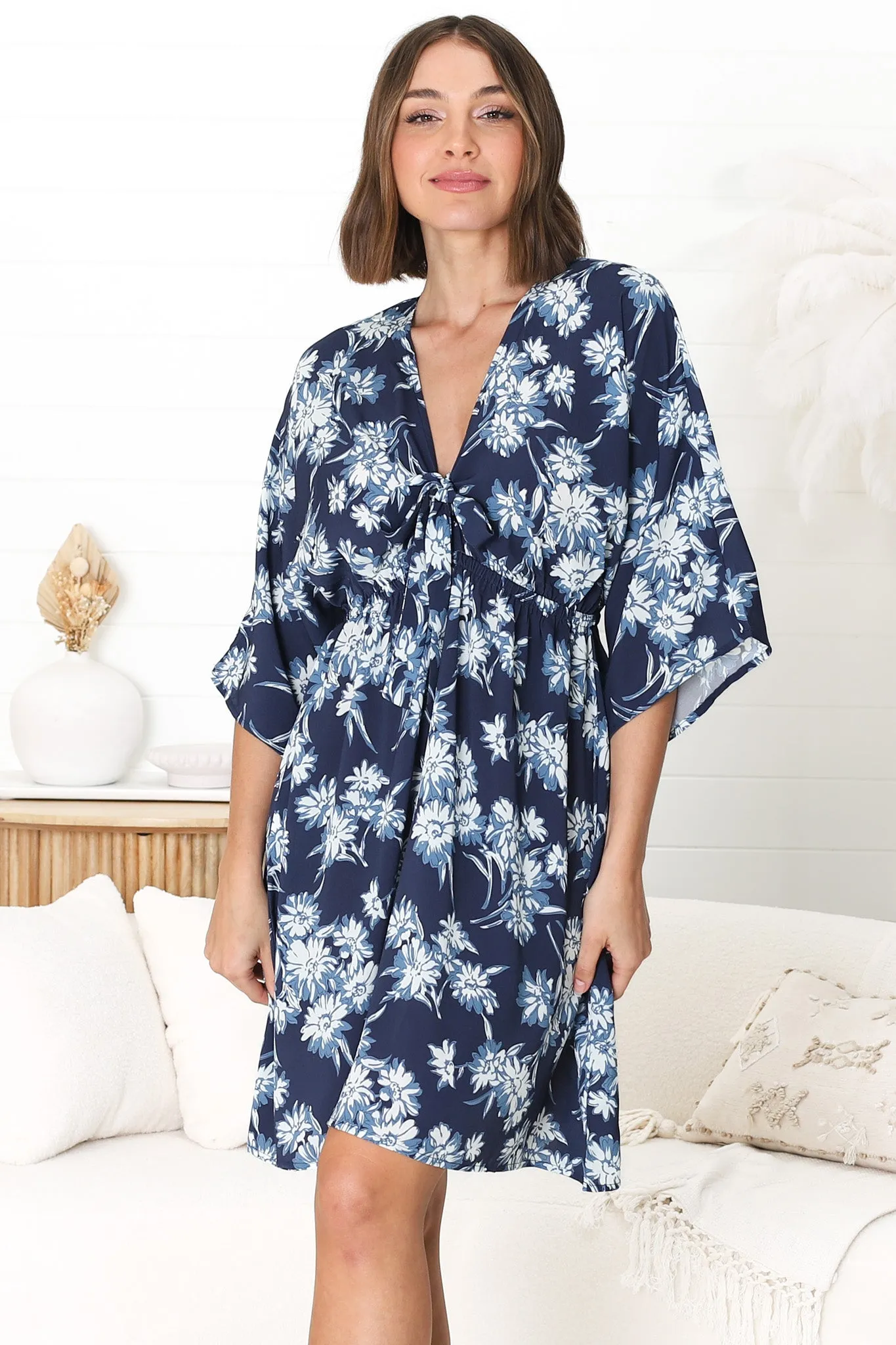 Zoe Mini Dress - Kimono Sleeve A-Line Dress with Bow at the Bust in Jane Print sold by Salty Crush product image thumbnail 5
