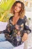 Palas Top in the Indigo Print: V Neck Slouch Blouse with Criss Cross Bust Tie sold by Salty Crush